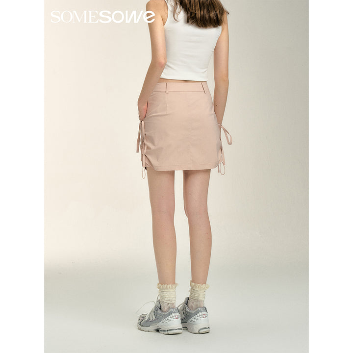 SomeSowe Bow Drawstring Cargo Skirt Pink