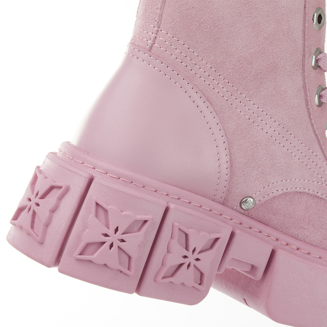 Trapar Waves Thick-Soled Logo Casual Leather Boots Pink