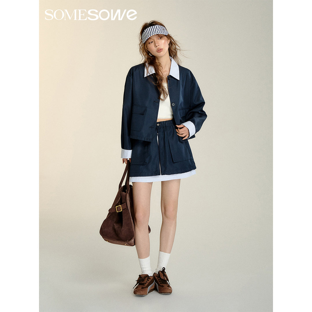 SomeSowe Fake-2-Piece Striped Patchwork Jacket