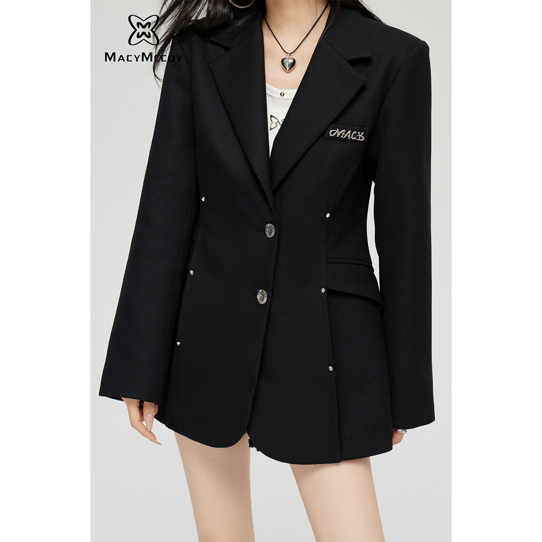 MacyMccoy Double Breasted Rivet Oversized Blazer Black