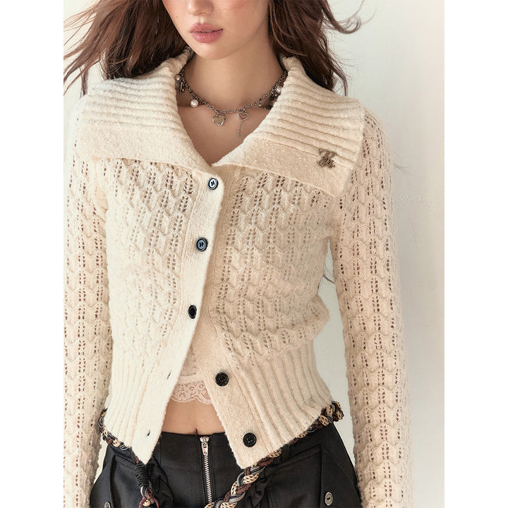 Via Pitti Heavy Lapel Short Knit Cardigan White