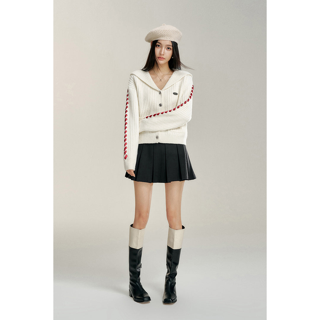 MacyMccoy Big Lapel Ribbon Knit Cardigan White