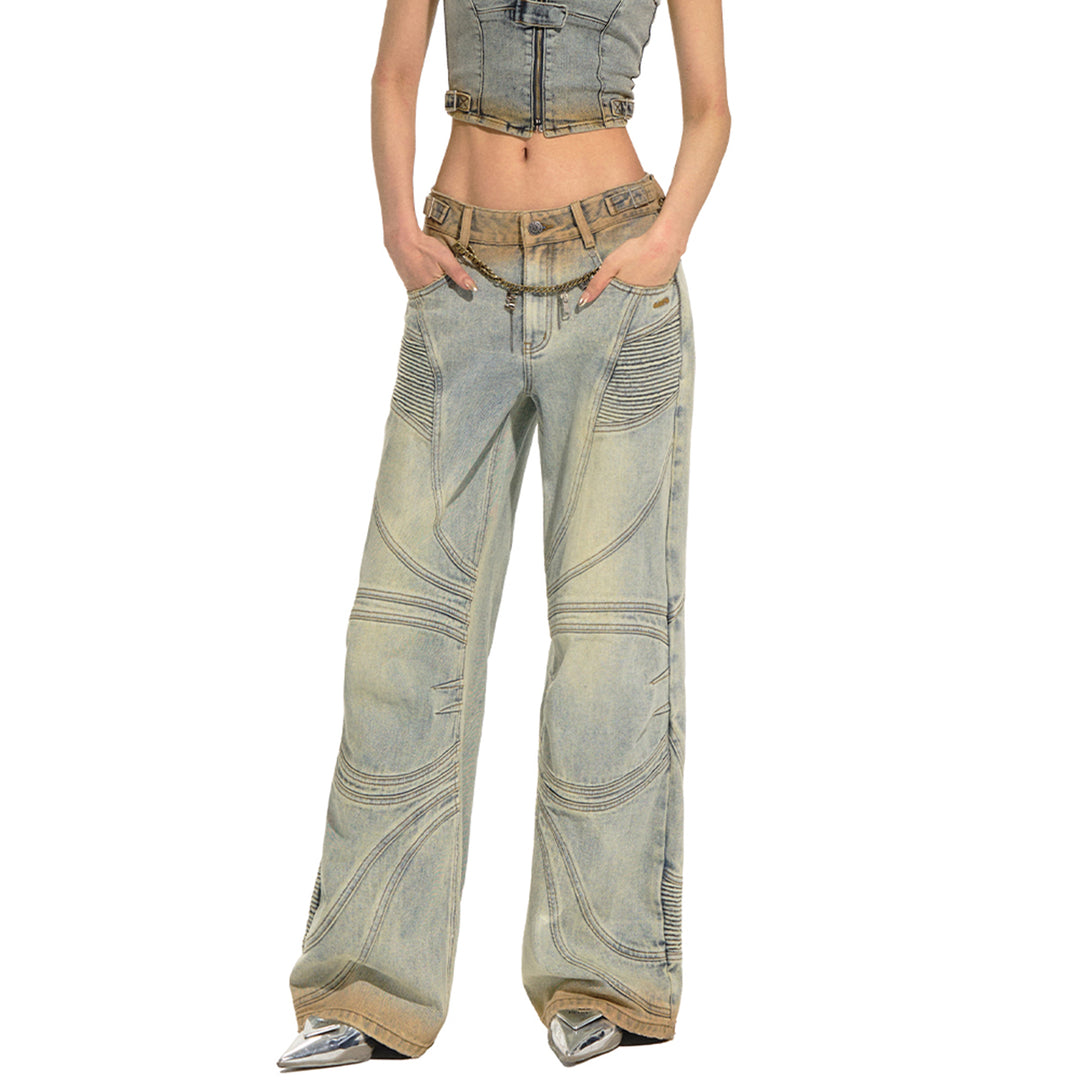 NAWS Distressed Washed Low-Rise Wide-Leg Jeans