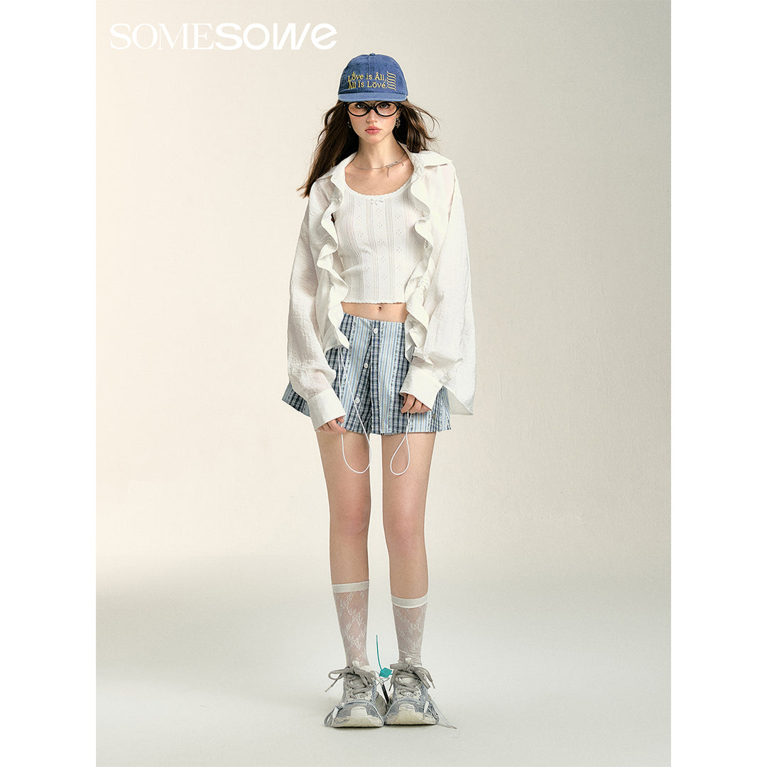 SomeSowe Long Sleeve Puff Pleated Shirt White