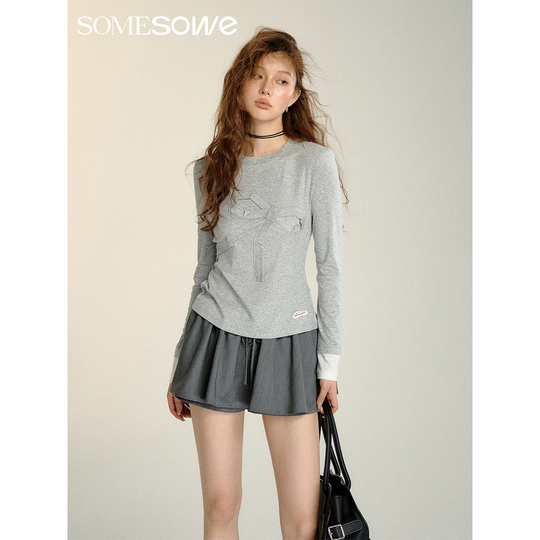 SomeSowe Origami Bow Color Blocked Top Gray