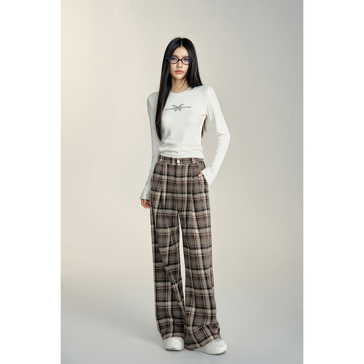 MacyMccoy Retro Plaid Loose Wide-Leg Pants