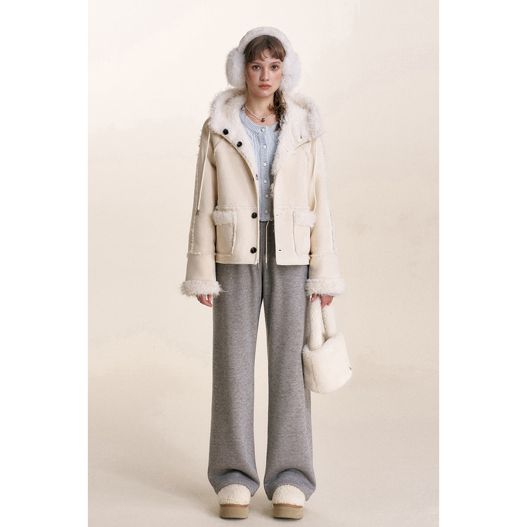 Kroche Reversible Suede Patchwork Hooded Jacket White