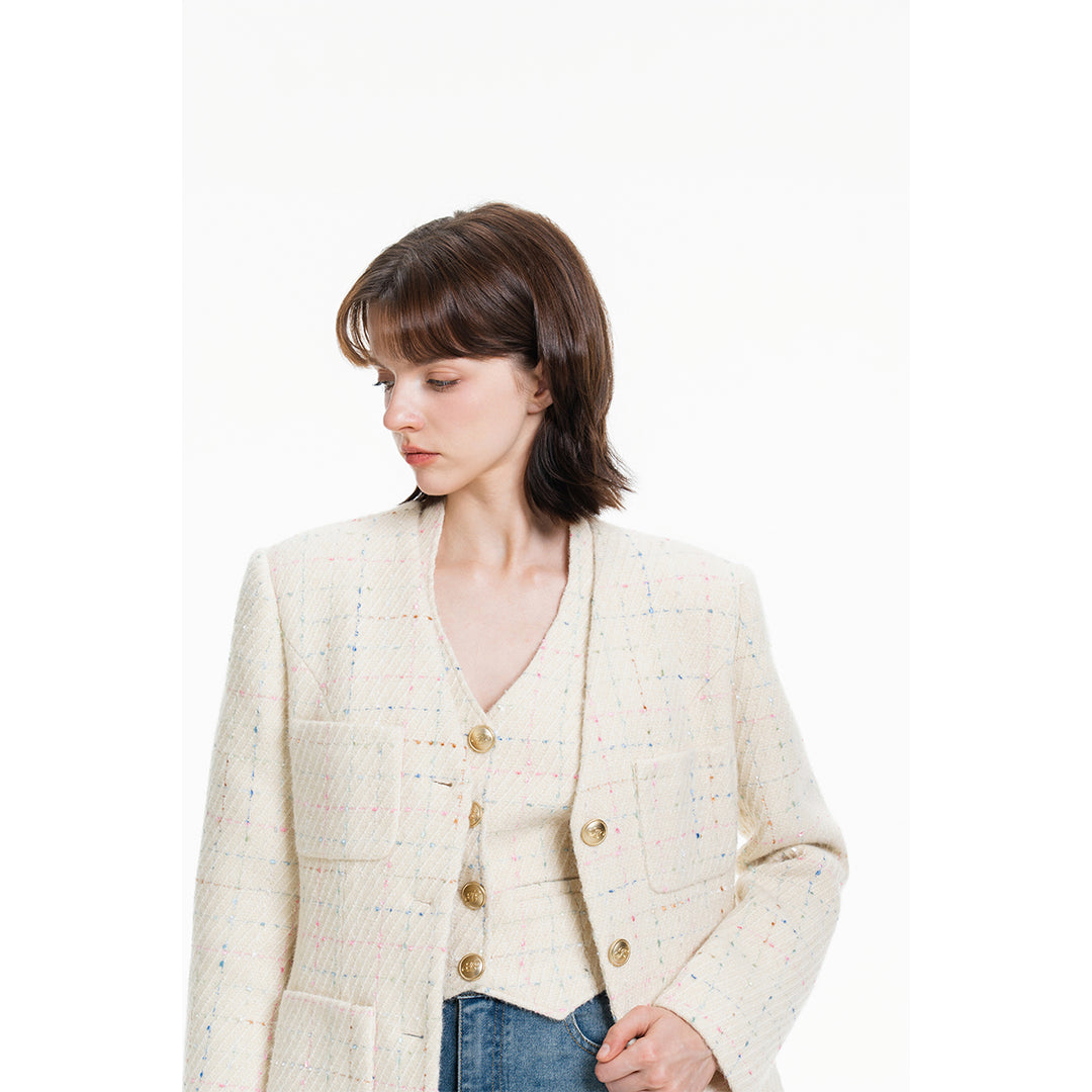 Three Quarters Colorful Polka Dot Tweed Blazer