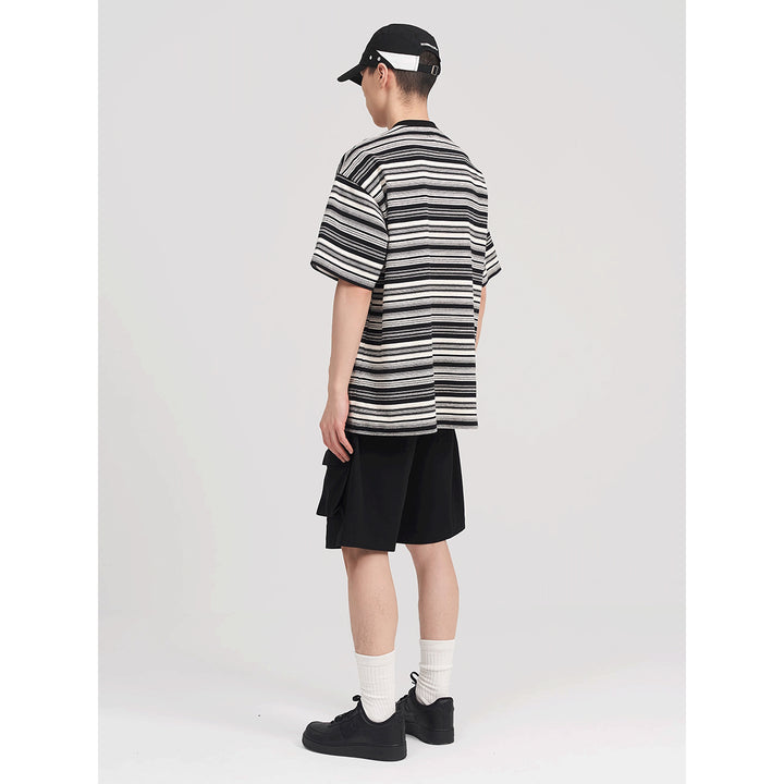 MANUFACTURE Striped Embroidery Logo T-Shirt Black And White