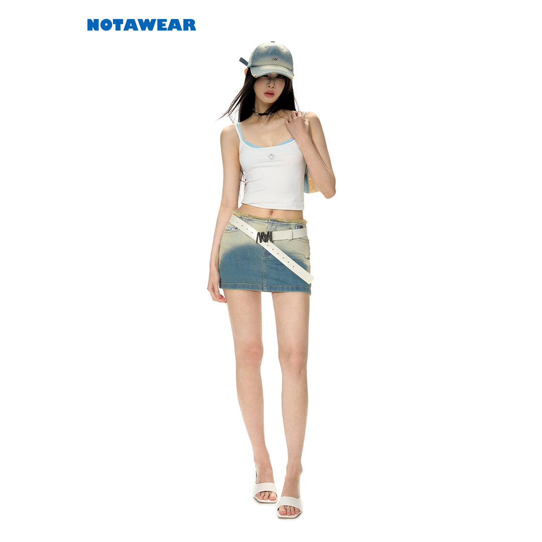 NotaWear Raw Waistline Gradient Denim Mini Skirt Blue