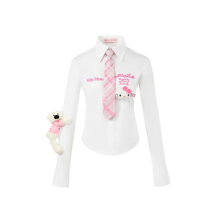 13De Marzo X Hello Kitty Plush Bear Slim Shirt White - Mores Studio