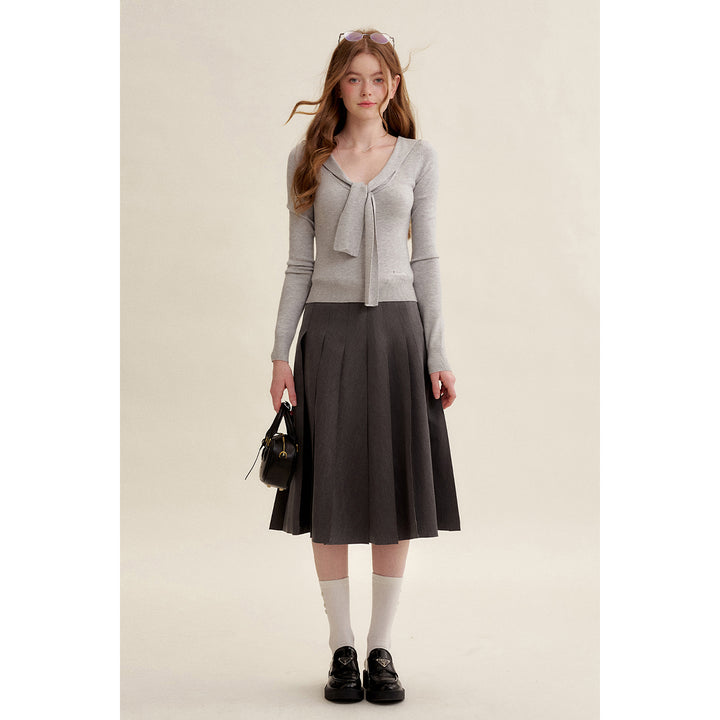 Kroche Blended Woolen Sailor Collar Knit Top Light Gray