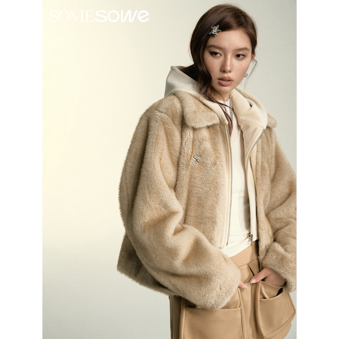 SomeSowe Fake-2-Piece Hooded Mink Zipper Jacket - Mores Studio