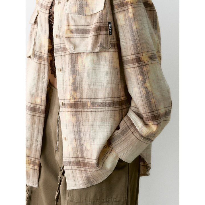 Via Pitti Tie-Dye Washed Distressed Rose Beaded Shirt Light Brown