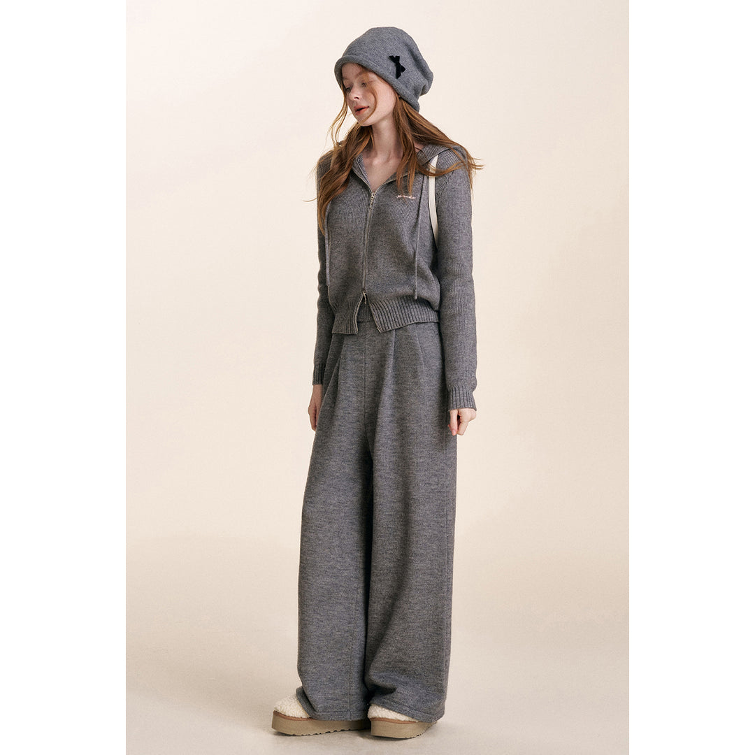 Kroche Blended Woolen Elastic-Waist Knit Pants Gray