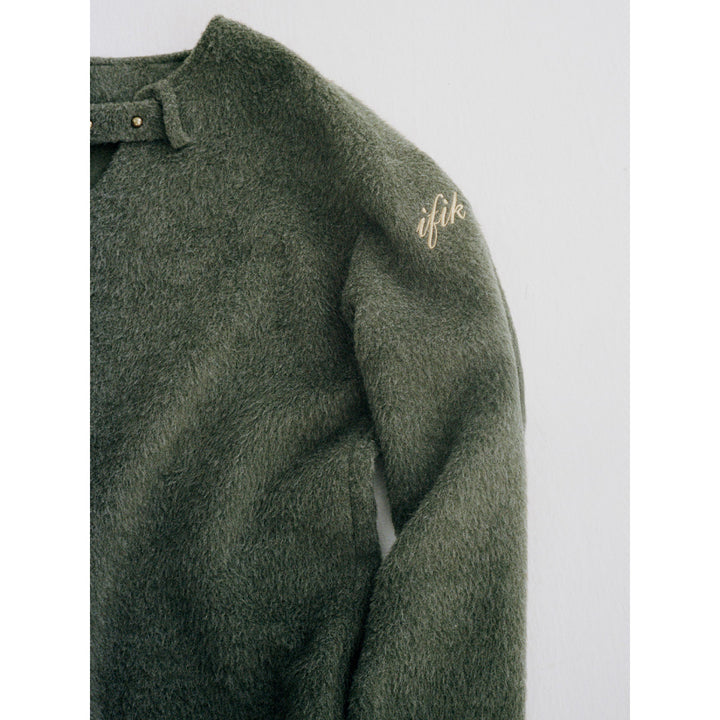 IFIK Hollow Cutting Stud Sweater Olive Green - Mores Studio