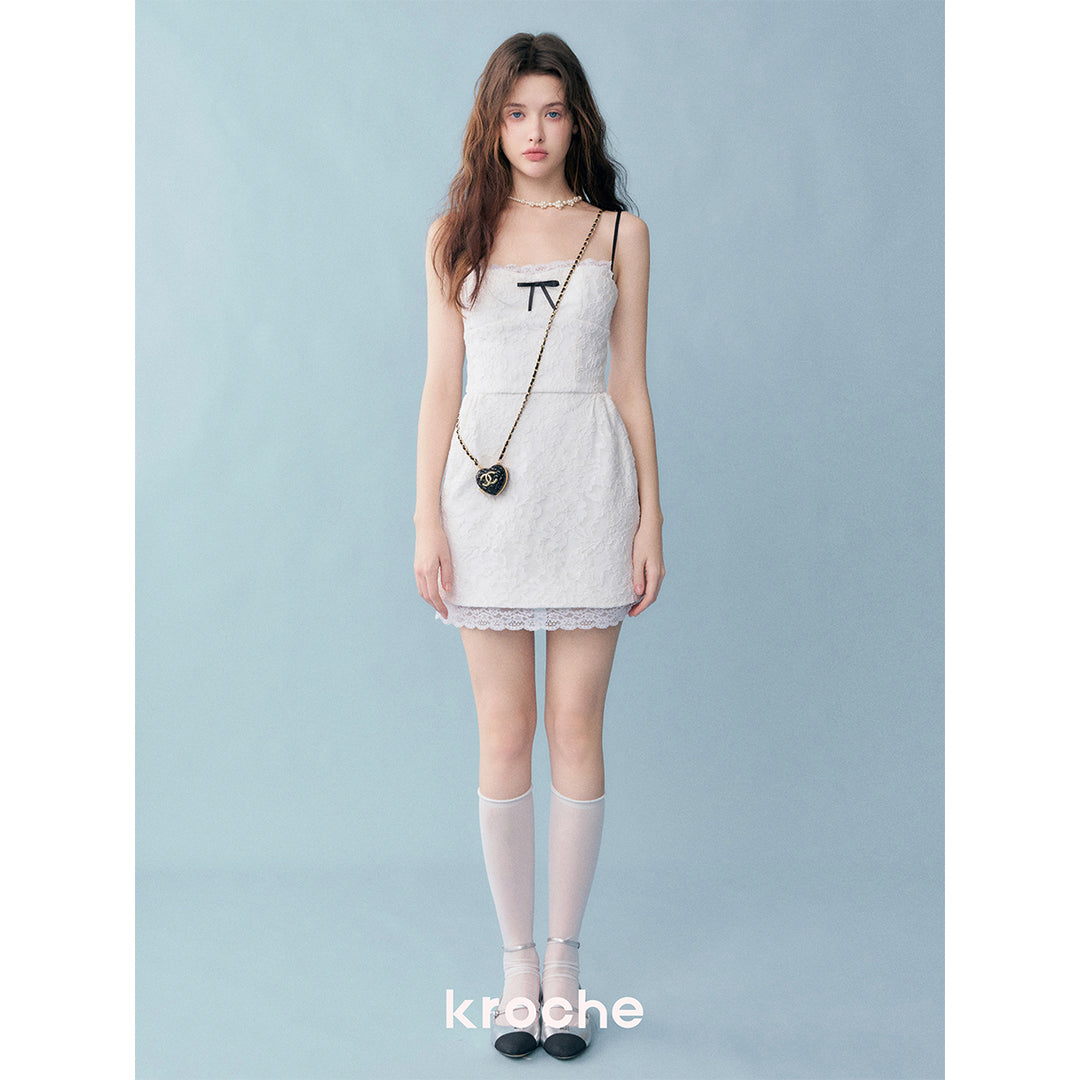 Kroche Bow Lace Patchwork Sling Dress