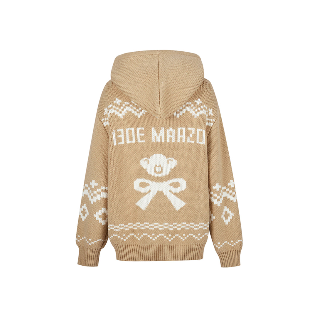 13De Marzo Fair Isle Jacquard Knit Hoodie Khaki