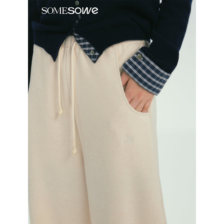 SomeSowe Contrast Color Drawstring Wide-Leg Pants White