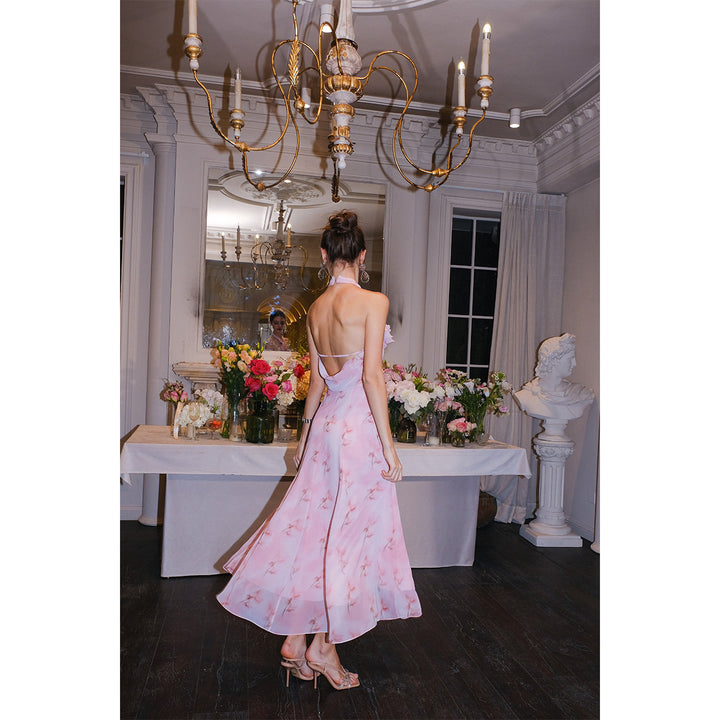 Diana Vevina Stringy Selvedge Printed Halter Long Dress