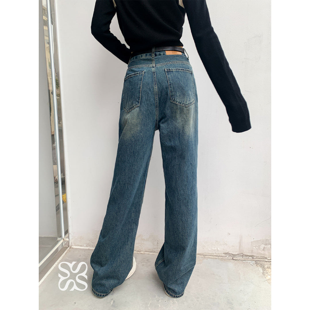 SomeSowe Vintage Draped Distressed Washed Thicken Jeans