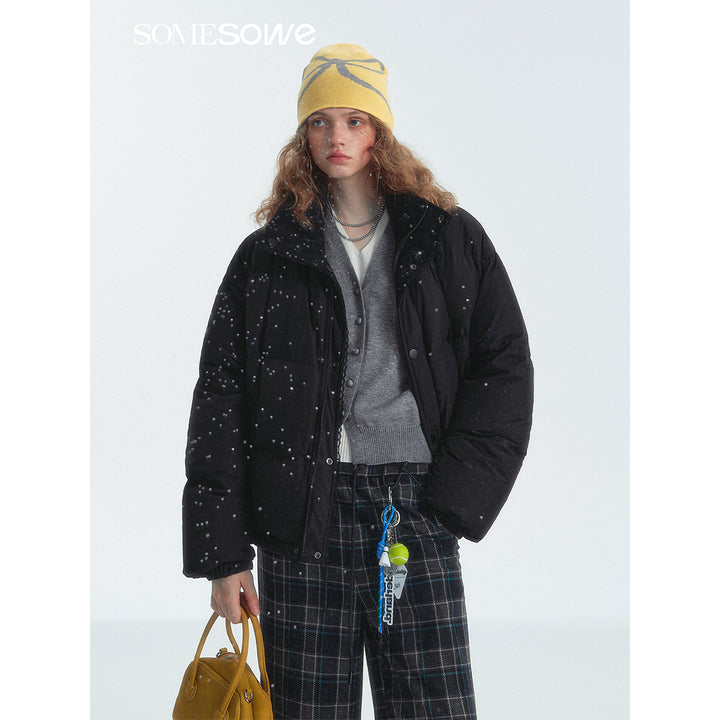 SomeSowe Lace Patchwork Reversible Down Jacket Black