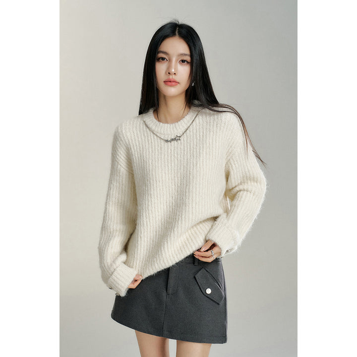 MacyMccoy Chain Loose Knit Sweater White