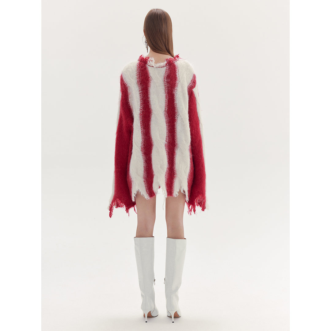 Rumia Beale Cable Sweater Red And White - Mores Studio