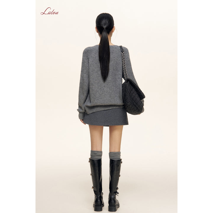 Liilou Contrast Color Stringy Selvedge Woolen Knit Cardigan