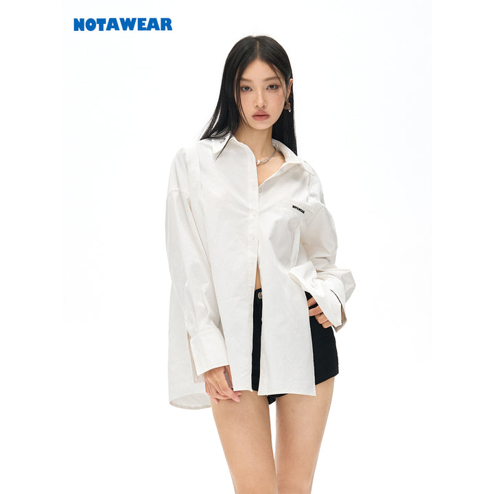 NotAwear Logo Embroidery Casual Oversized Shirt White - Mores Studio