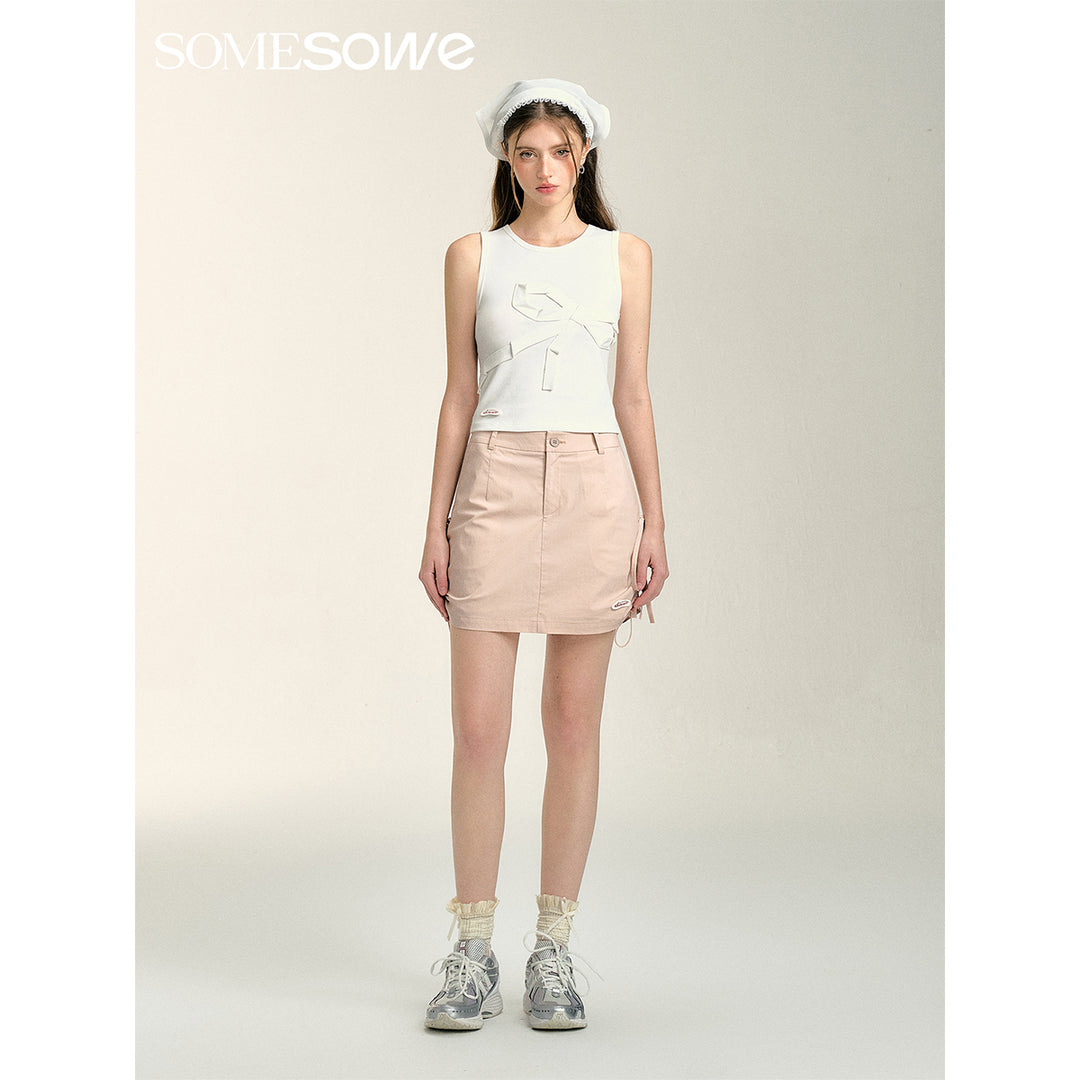 SomeSowe Bow Drawstring Cargo Skirt Pink