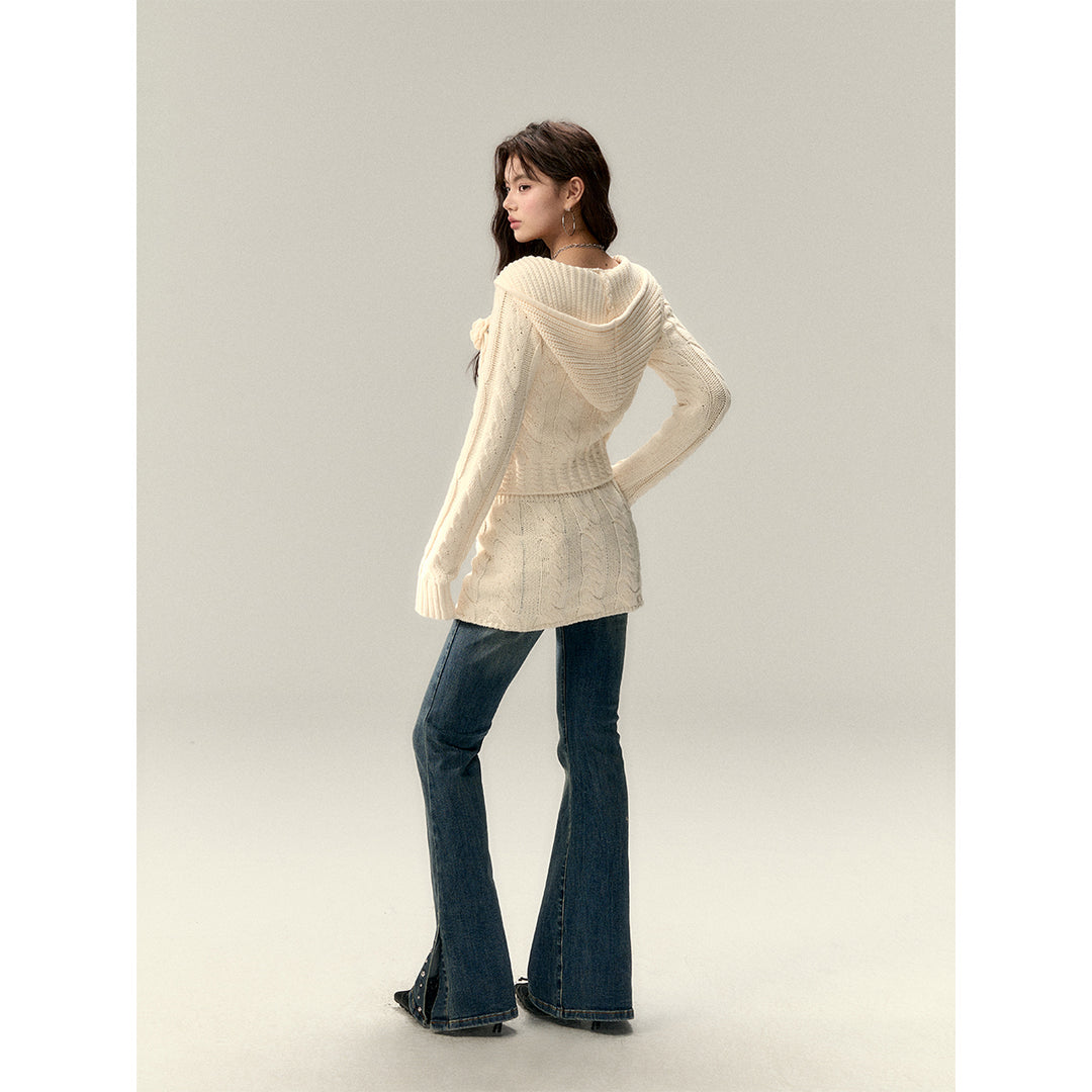 Via Pitti Twisted Button Knit Skirt Beige