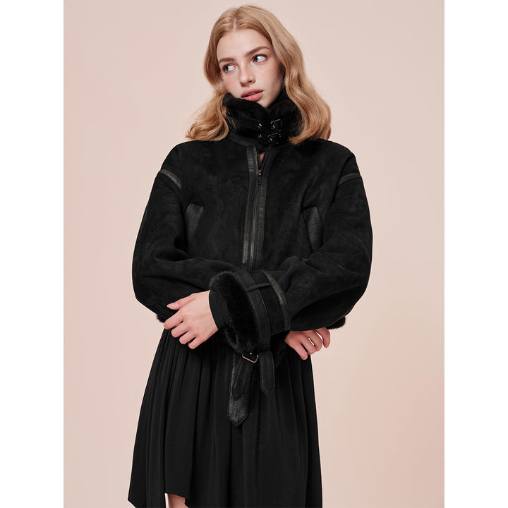 Rocha Roma Vintage Fur Collar Locomotive Jacket Black