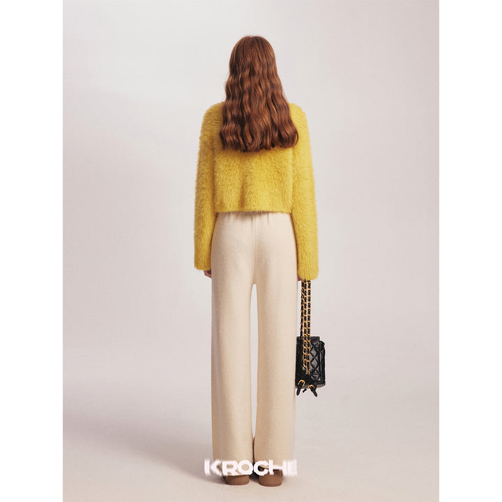 Kroche Imitated Marten Fur Short Sweater Ginger Yellow - Mores Studio