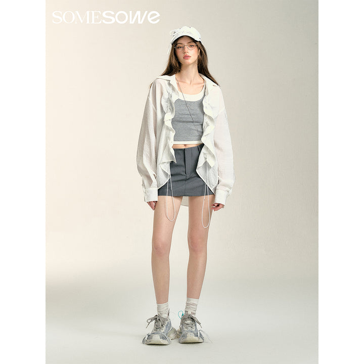 SomeSowe Long Sleeve Puff Pleated Shirt White