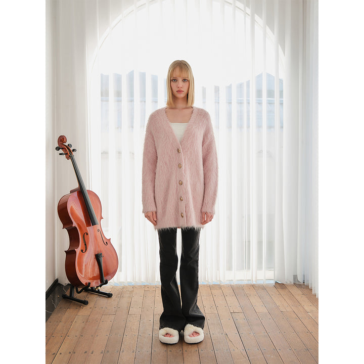 Three Quarters Alpaca Oversized Cardigan Pink - Mores Studio