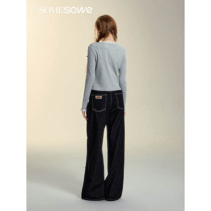 SomeSowe Pearl Wide-Leg Denim Pants Black