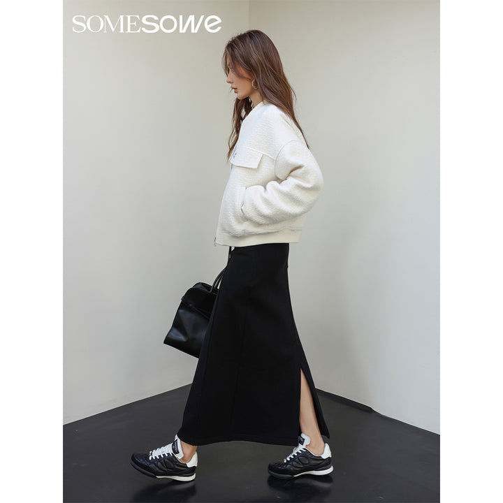 SomeSowe Star Embroidery Loop Woolen Jacket White - Mores Studio