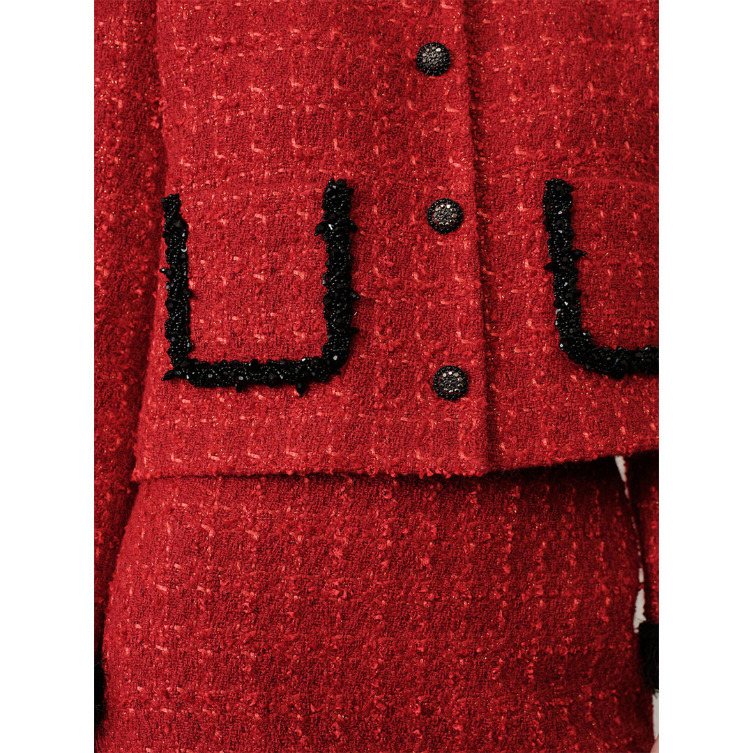 Rocha Roma Color Blocked Fluffy Cuff Jacket Red