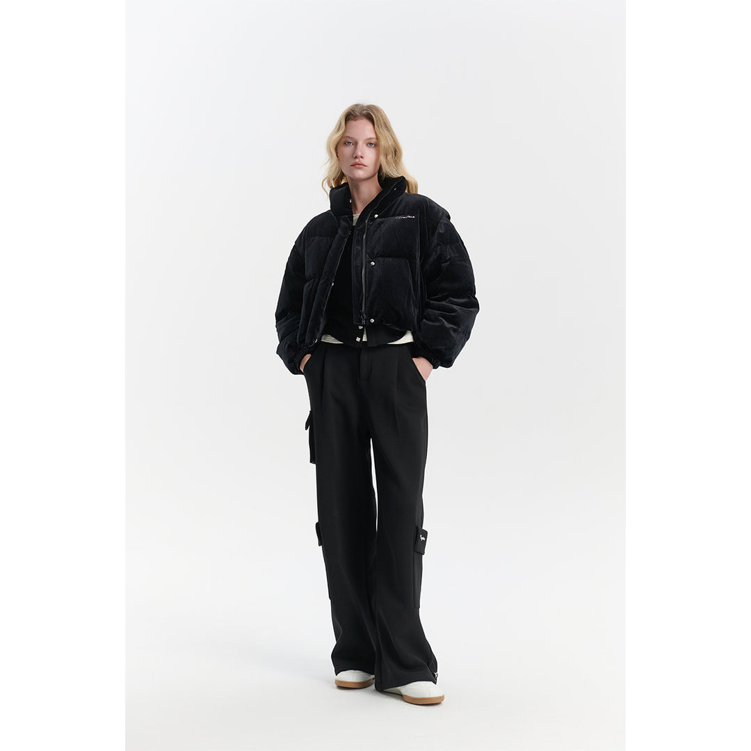 Three Quarters Stretch Pocket Fleece-Lined Cargo Pants Black