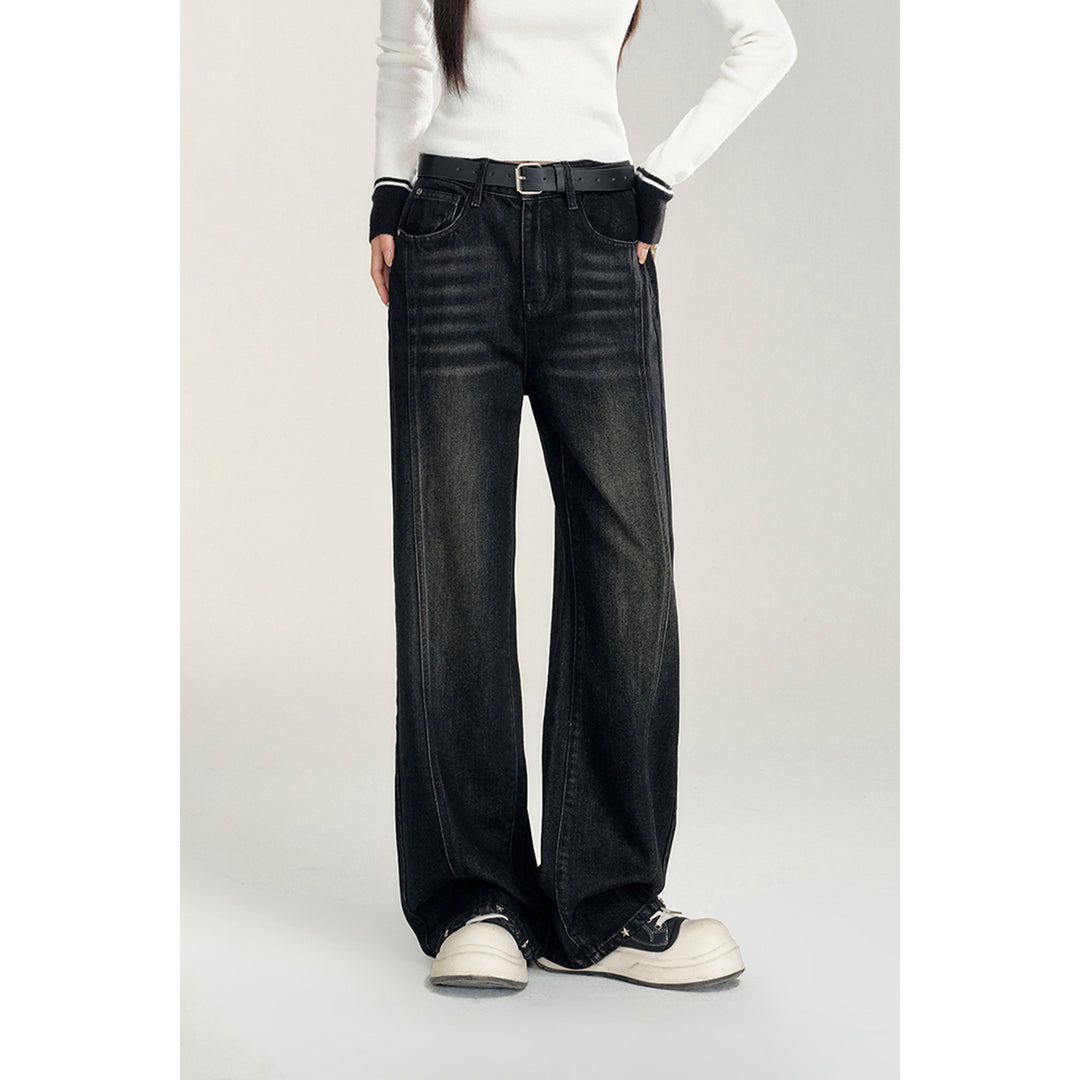 MacyMccoy Heart Pocket Wide-Leg Denim Jeans Black