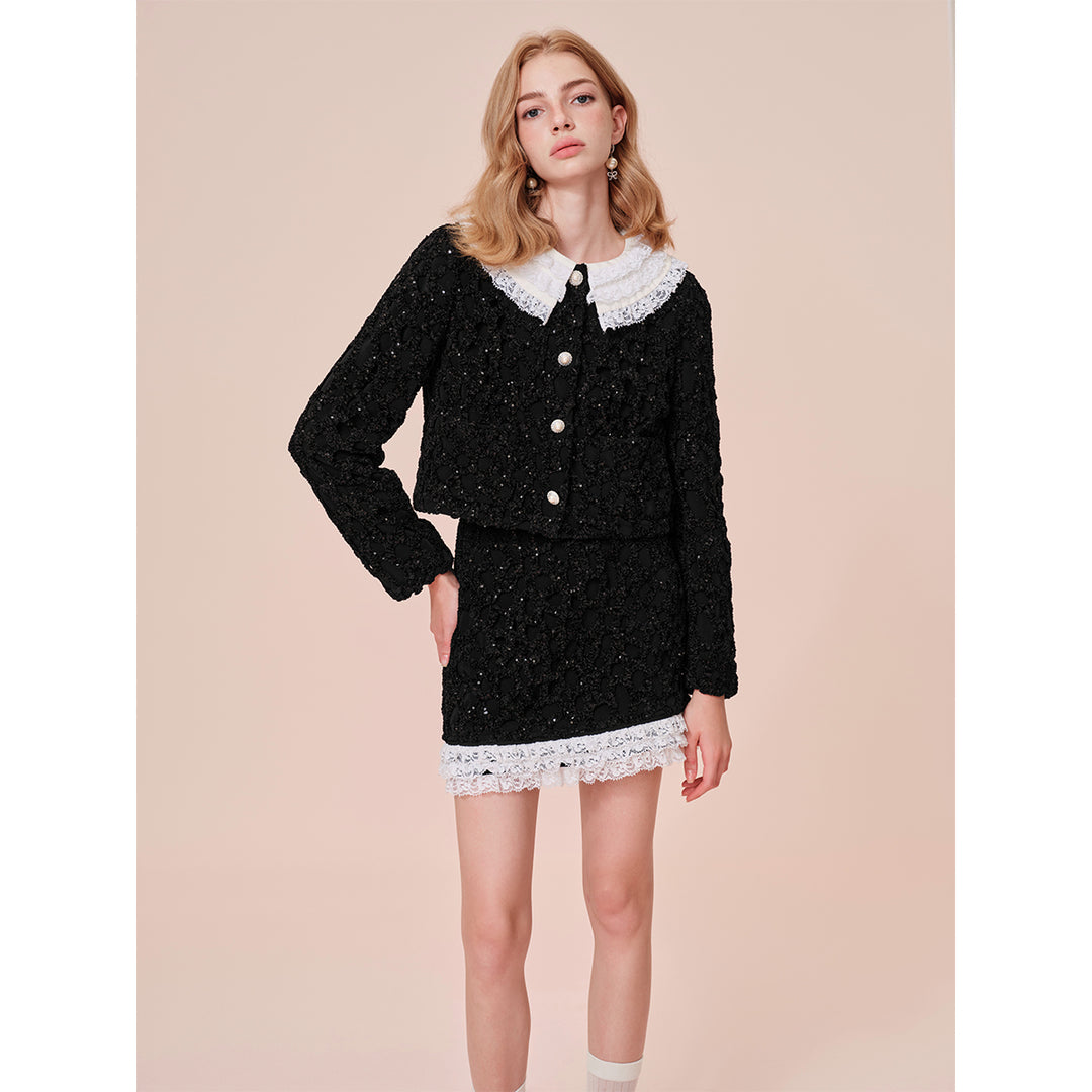 Rocha Roma Detachable Lace Collar Short Jacket Black