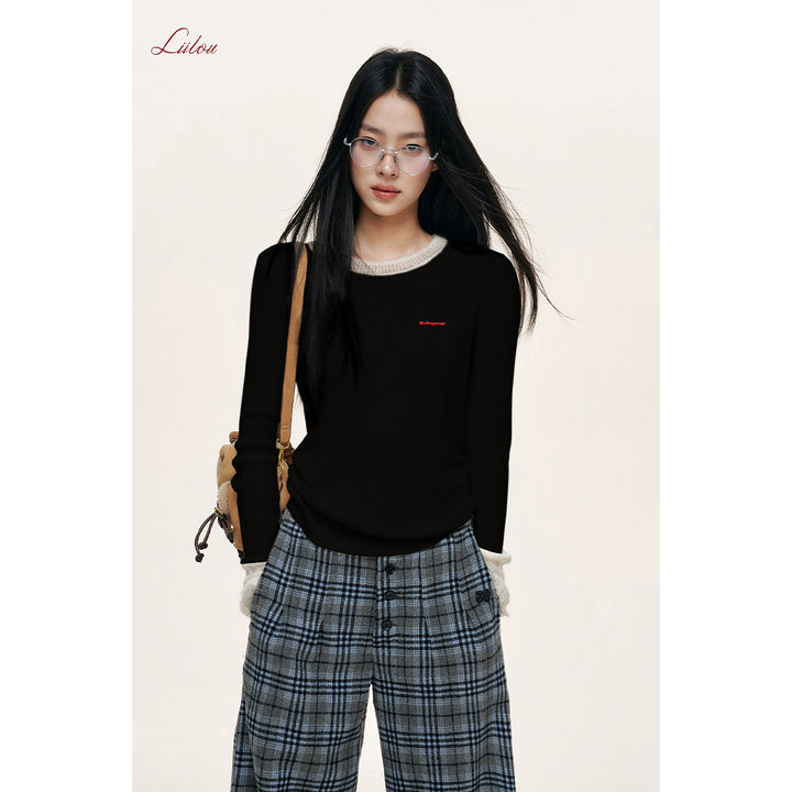 Liilou Mohair Patchwork Woolen Knit Top Black