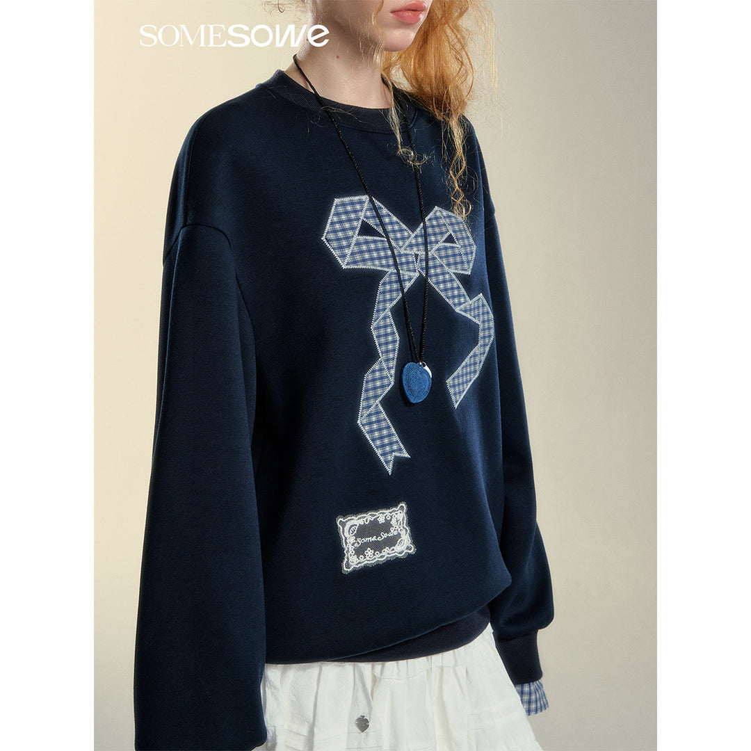 SomeSowe Origami Bow Embroidery Sweatshirt Blue