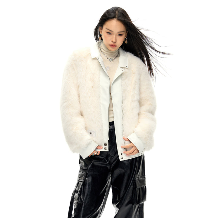 NotAwear Leather Collar Eco-Friendly Fur Jacket White - Mores Studio