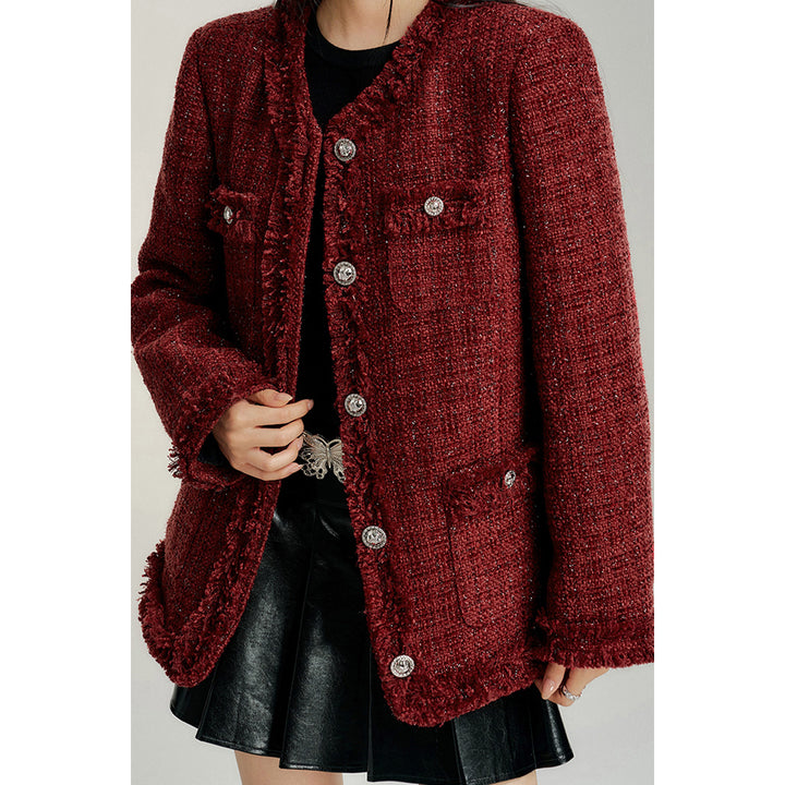 MacyMccoy Sparkly Drill Raw Edge Down Jacket Red