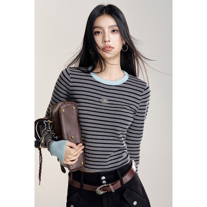 MacyMccoy Striped Slim Knit Top Black Gray