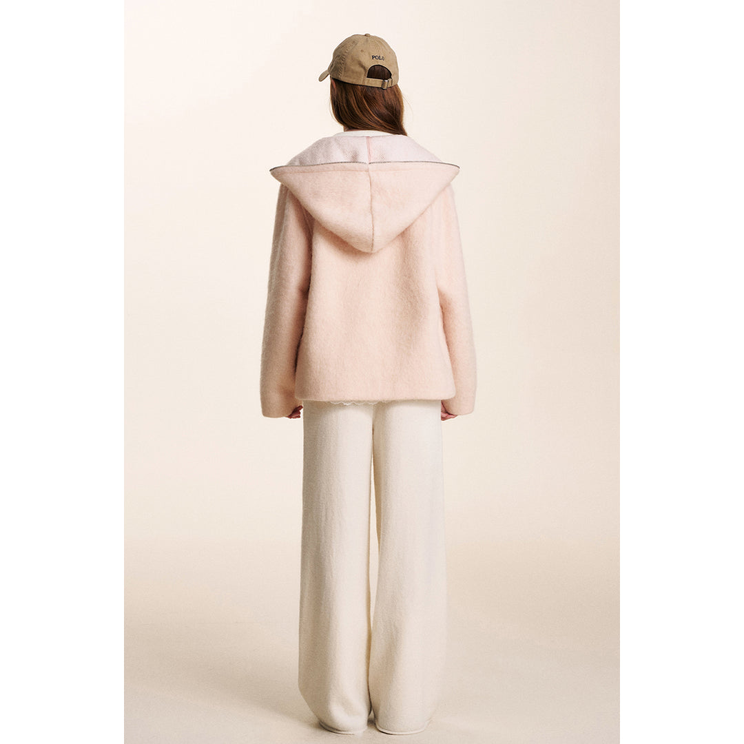 Kroche Double Zipper Tweed Warm Jacket Pink