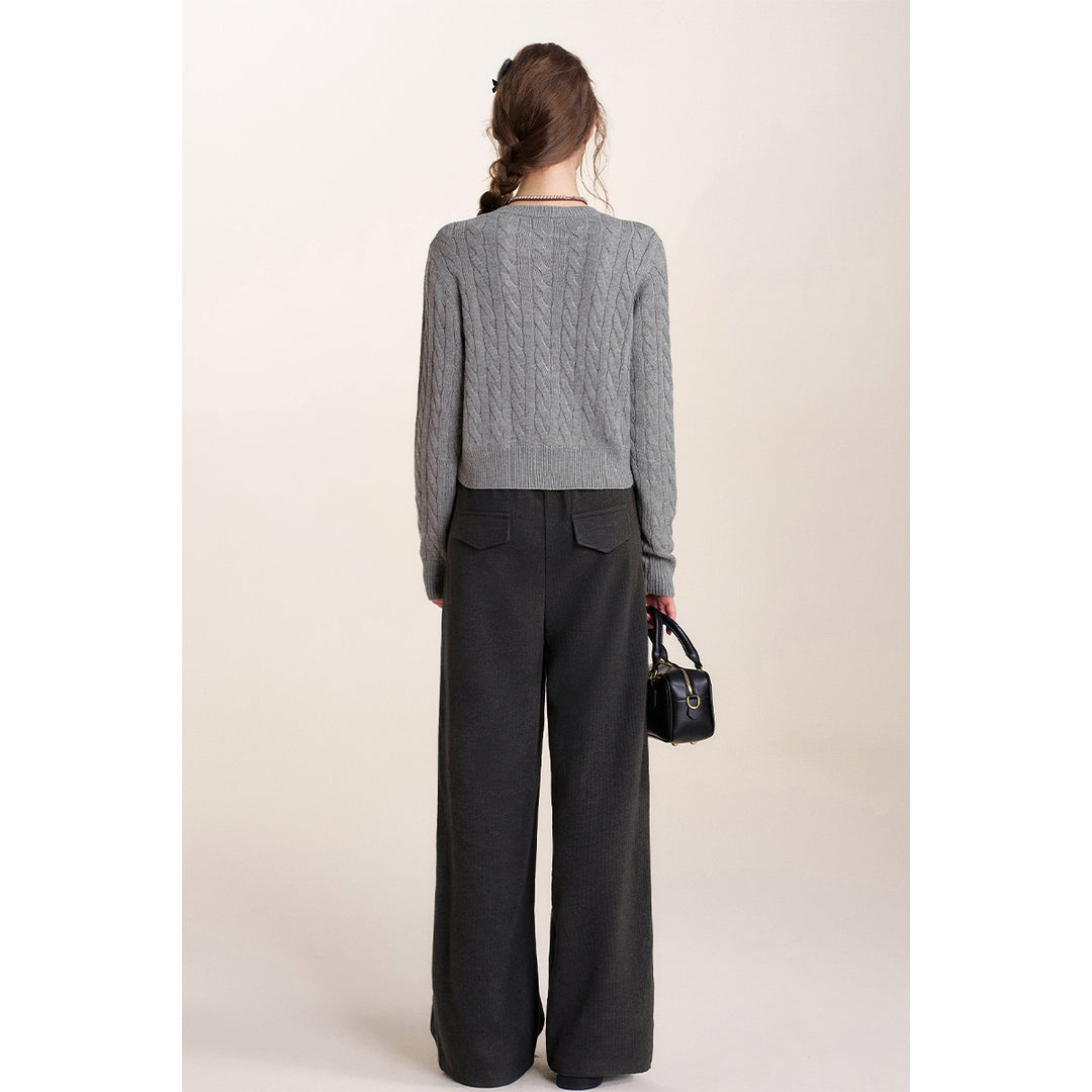 Kroche Twist Texture Woolen Cardigan Gray