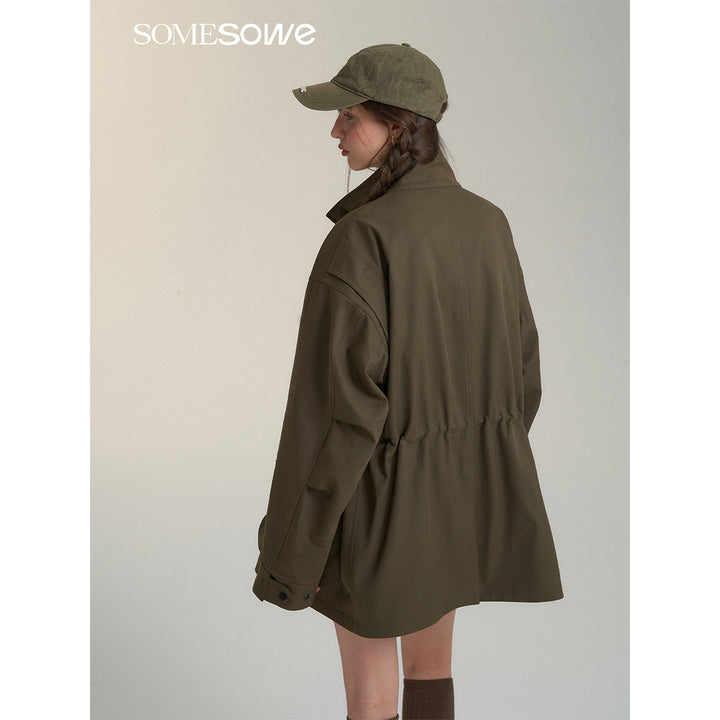 SomeSowe Bow Drawstring Waisted Cargo Jacket Olive Green